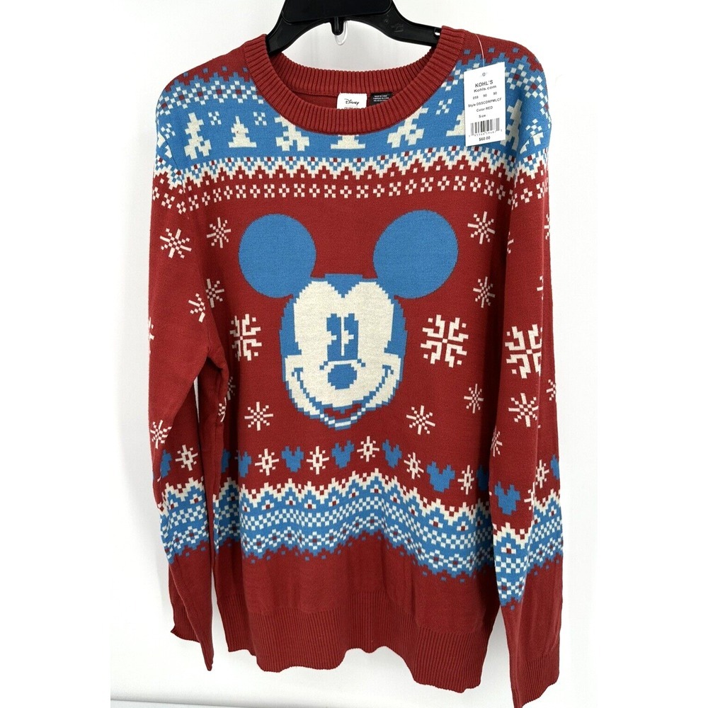 DISNEY CLEBRATE TOGETHER MERRY MICKEY SWEATER‎ Men's L Red Fair Isle CHRISTMAS